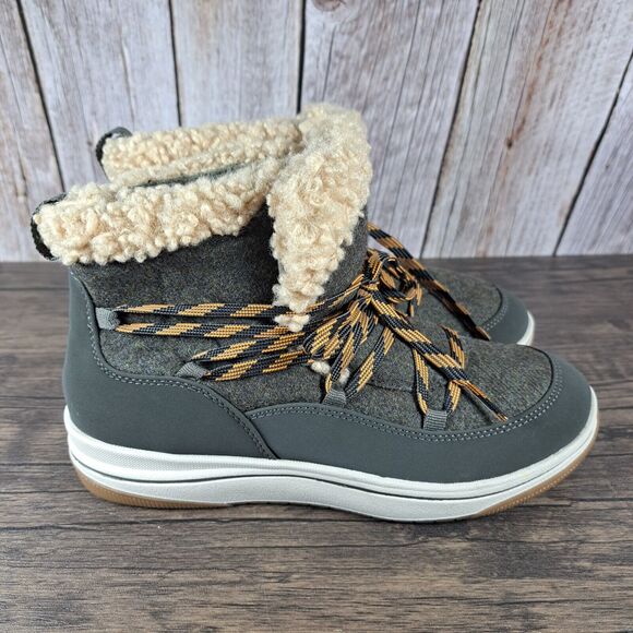 Clarks Breeze Glacier Faux Shearling Ankle Boots Women's Sz 5.5 M Dark Olive - Picture 3 of 9